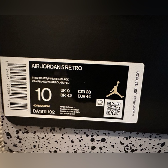 Men Air Jordan 5 Retro. 2020. True White/Fire Red-Black. New in Box. Size 10 - Picture 3 of 10